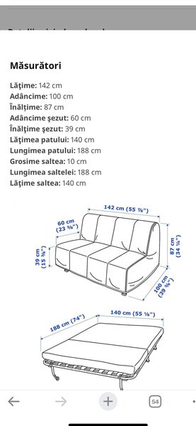 Canapea extensibila Ikea- Lycksele Havet, confort maxim, saltea spuma